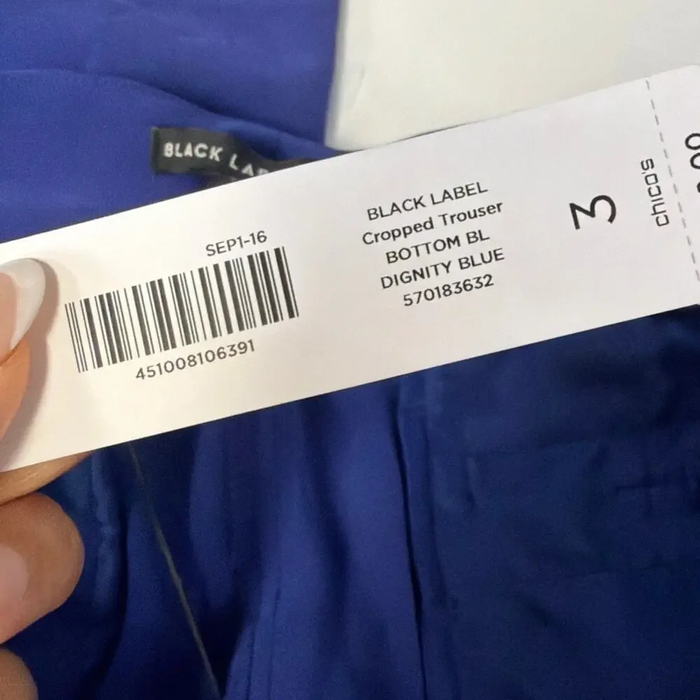 NEW Black Label chico's cropped trouser blue XL